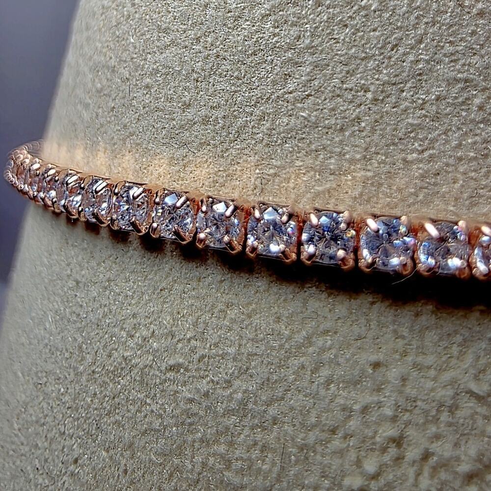 7.5" 2mm Rose Gold over 925 Silver CZ Tennis Dainty Bracelet Women's Bridal - Picture 2 of 6